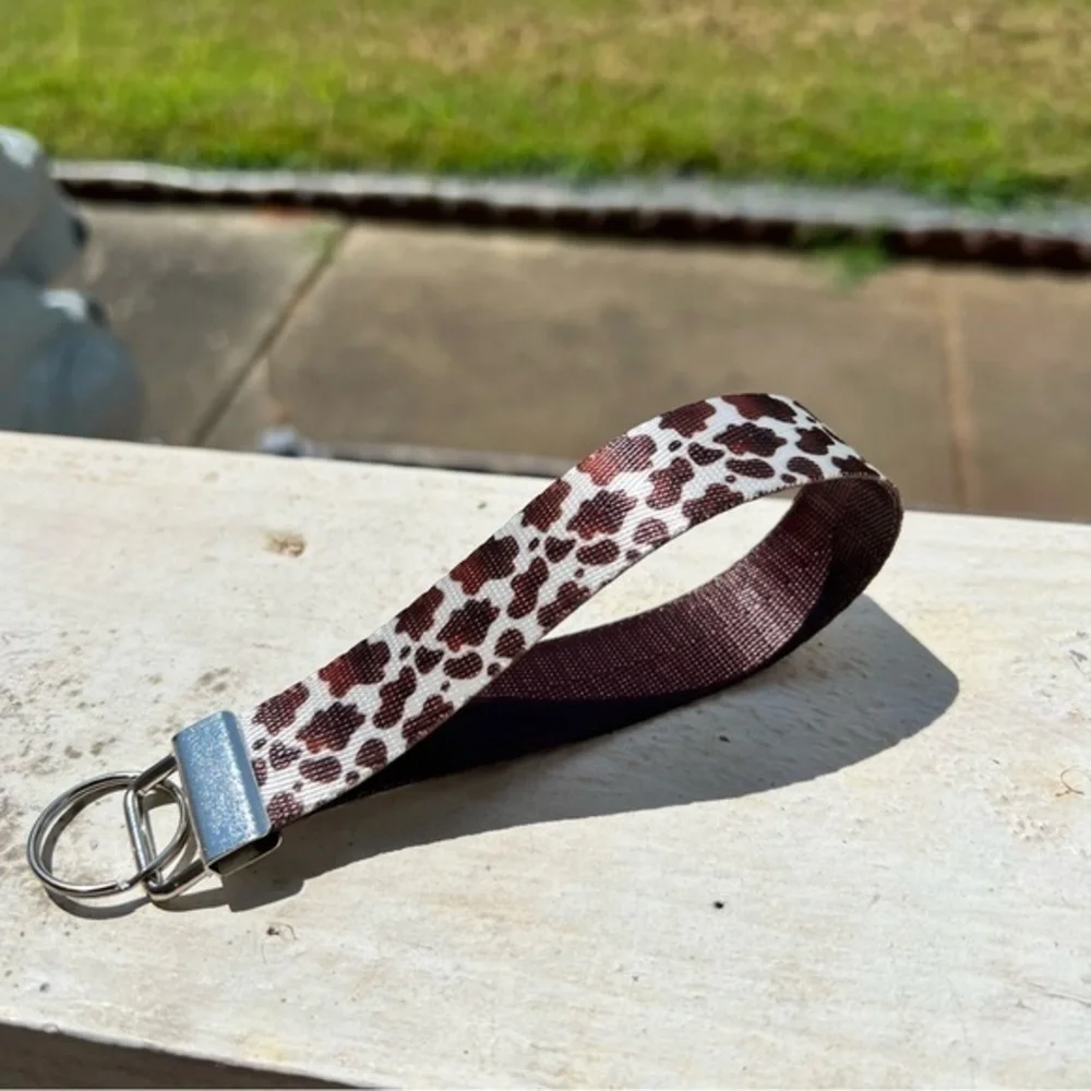 Handmade Brown Cow Print Keychain Wristlet